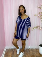 SC Casual Striped T Shirt And Shorts 2 Piece Sets WUM-2526