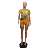 SC Tie-dye Printed Casual Short Sleeve Shorts Two Piece Sets YUEM-602