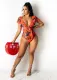 SC Floral Print V Neck Sashes One Piece Swimsuit WY-6773