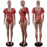 SC Floral Print V Neck Sashes One Piece Swimsuit WY-6773