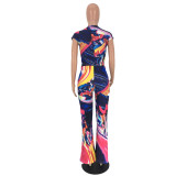 SC Fashion Tie-dye Printed Short Sleeve And Pants Two Piece Sets AWN-5041