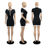 SC Casual Short Sleeve Zipper Mini Dress DDF-88112
