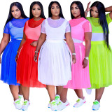 Plus Size Fashion Bodysuit+Mesh Skirt Set Three Piece Sets ME-S864