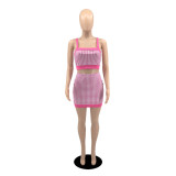 SC Houndstooth Print Vest Top Mini Skirt 2 Piece Sets YIBF-6086