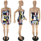 SC Sexy Printed Sleeveless Strap Belted Romper MN-9309