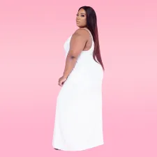 SC Plus Size Solid Sleeveless Spaghetti Strap Maxi Dress WAF-77208