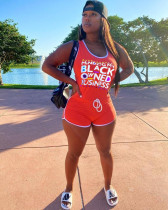 SC Letter Print Casual Sports Sleeveless Romper MEM-88367