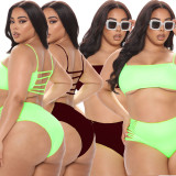 SC Sexy Plus Size Solid Color Sling Hollow Swimsuit Two Piece Set CQ-123