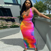 SC Tie Dye Print Tank Top Long Skirt 2 Piece Sets SMF-8100