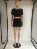 SC Solid Color Casual Short Sleeve Shorts Two Piece Sets DMF-8179