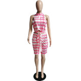 SC Fashion Casual Plus Size Plaid Vest Shorts Two Piece Sets WAF-7201
