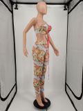 SC Sexy Printed Lace-Up Tube Top And Pants 2 Piece Sets XMF-065