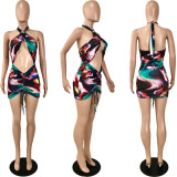 SC Sexy Printed Halter Hollow Out Club Dress YNSF-16801