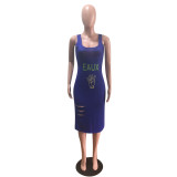 SC Fashion Casual Sleeveless Letter Print Hole Midi Dress BYMF-60005
