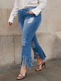 SC Plus Size Denim Ripped Hole Flared Jeans HSF-2405