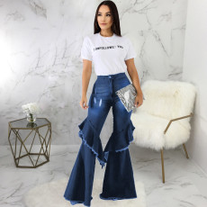 SC Plus Size Denim Ruffled Flared Jeans HSF-2406