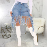 SC Denim Tassel High Waist Mini Skirt HSF-2416