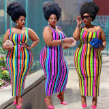 SC Plus Size Fashion Sexy Striped Print Dress YFS-10009