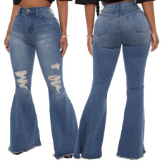 SC Plus Size Denim Ripped Hole Flared Jeans HSF-2366
