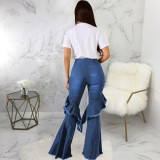SC Plus Size Denim Ruffled Flared Jeans HSF-2406