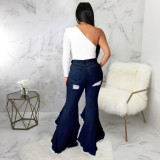 SC Plus Size Denim Ripped Hole Flared Jeans HSF-2468
