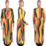 SC Plus Size Tie Dye V Neck High Split Maxi Dress WAF-7065