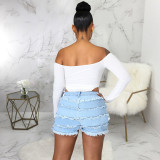 SC Plus Size Denim Ripped Hole Patchwork Jeans Shorts HSF-2540