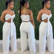 SC Sexy Solid Strapless Wide Leg Pants 2 Piece Sets FNN-8618