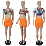 SC Sexy Crop Top Ruched Mini Skirt 2 Piece Sets YIY-5298