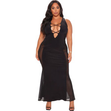 SC Plus Size Mesh Patchwork Sleeveless Long Dress CQ-127