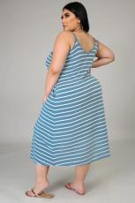 SC Plus Size Casual Striped Sleeveless Strap Midi Dress BMF-067