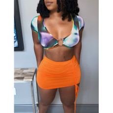 SC Sexy Crop Top Ruched Mini Skirt 2 Piece Sets YIY-5298