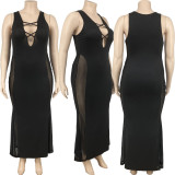 SC Plus Size Mesh Patchwork Sleeveless Long Dress CQ-127