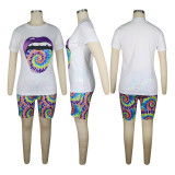 SC Plus Size Printed T Shirt Shorts Two Piece Suit TE-4031