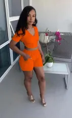 SC Casual Solid Short Sleeve Two Piece Sets QZX-6219