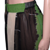 SC Colorblock Halter Print Sexy Long Skirt Suit SH-390155