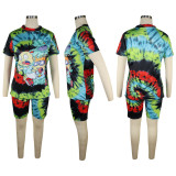 SC Plus Size Tie Dye Print Two Piece Shorts Set TE-3982