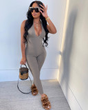 SC Sexy Ribbed V Neck Halter One-Piece Jumpsuit MIL-251
