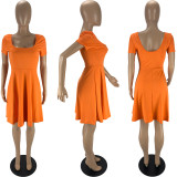 SC Solid Short Sleeve High Waist Mini Dress MN-9311