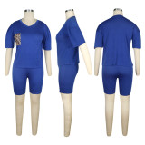 SC Casual V Neck T Shirt And Shorts 2 Piece Sets TE-3978