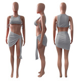 SC Solid Lace-Up Sleeveless Mini Skirt 2 Piece Sets NIK-251
