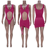 SC Sexy Hollow Out Bodysuit+Mini Skirt 2 Piece Sets MDF-5243