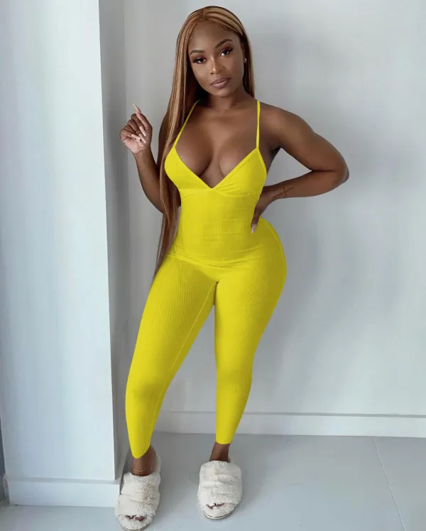 SC Sexy Solid V Neck Backless Cross Strap Jumpsuit NIK-252