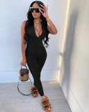 SC Sexy Ribbed V Neck Halter One-Piece Jumpsuit MIL-251
