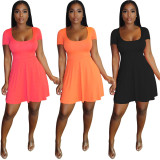 SC Solid Short Sleeve High Waist Mini Dress MN-9311