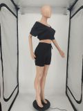SC Solid V Neck Crop Top And Shorts 2 Piece Suits SMF-8103