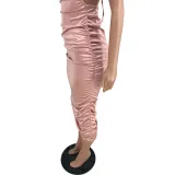 SC Sexy Halter Backless Ruched Midi Dress YH-5230