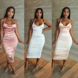 SC Sexy Halter Backless Ruched Midi Dress YH-5230