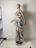 SC Plus Size Printed Sleeveless V Neck High Split Maxi Dress YFS-2042