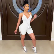 SC Sexy Lace-Up Backless Cross Strap Romper GLF-10003